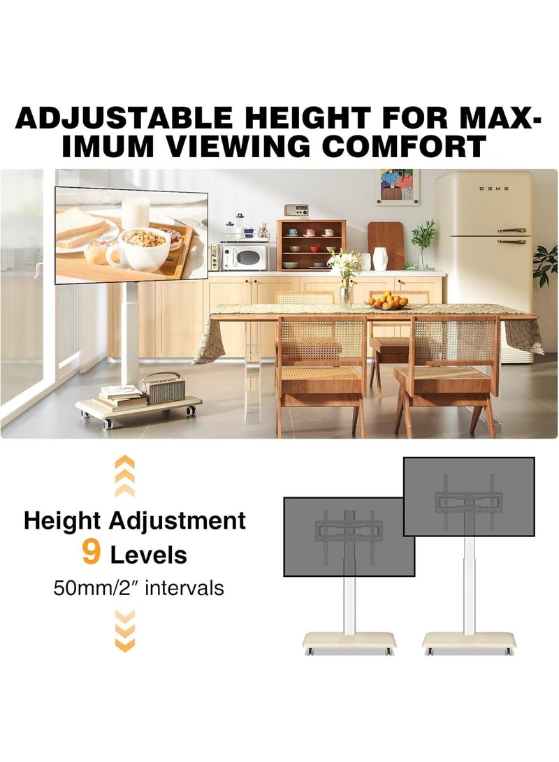 Anvanke Rolling Mobile TV Stand Height Adjustable Heavy-Duty Floor Base for 25-70 Inch LCD LED OLED Screens | White Without Shelf - Image 5
